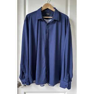 Duchamp London Shirt Mens XXL Blue Button Up Preppy Stretch Casual Quiet Luxury